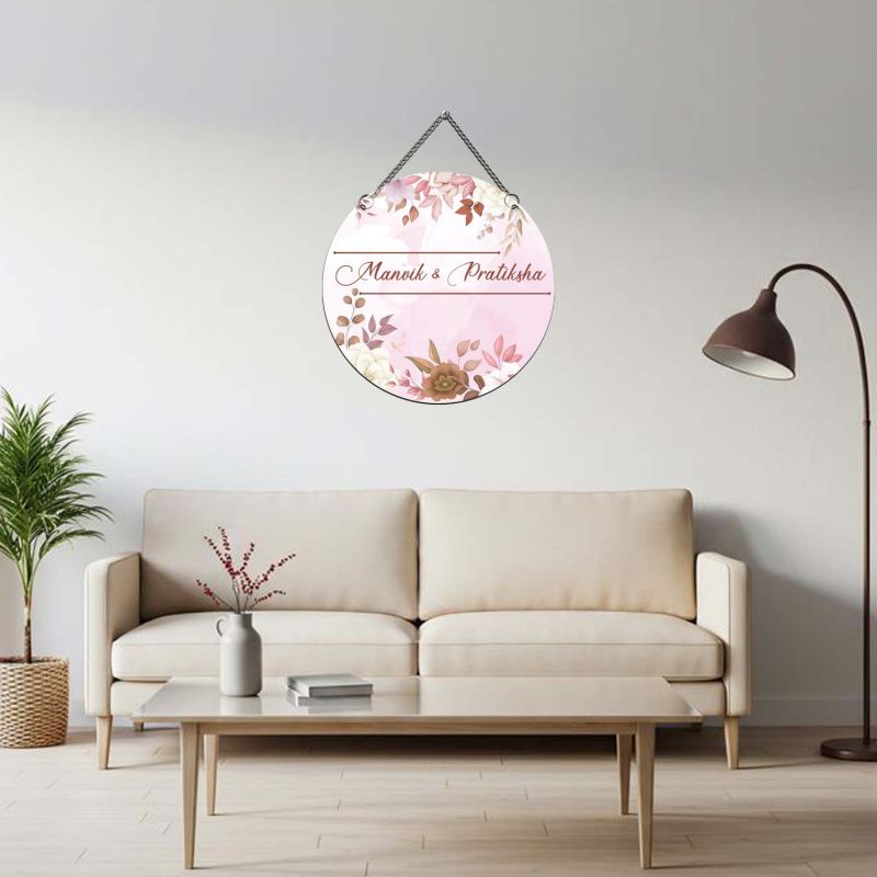 Personalized Couple Name Floral Name Plate For Home Entrance  Ideal Griha Pravesh & Festive Gifting | New Home Wall Decoration   Anniversary & Birthday Decor Items